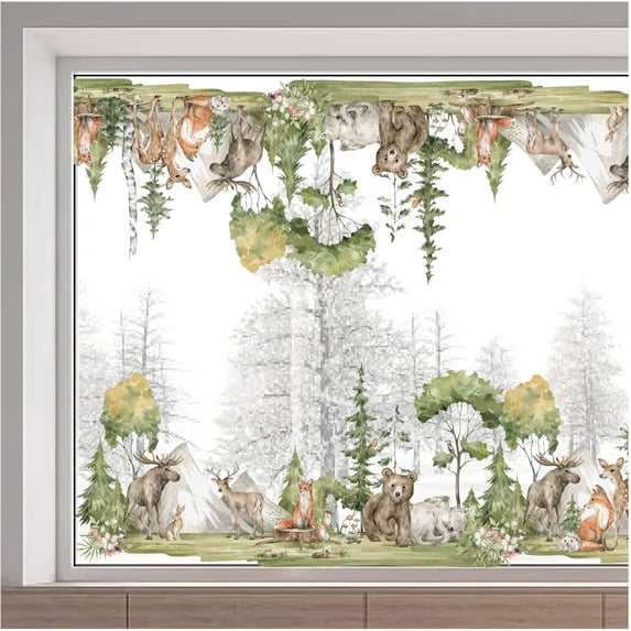 46x15/116x38cm Woodland Forest Animal Wall Decals Rabbit Window Clings Double Sided Bird Window Decals Tree Window Stickers Non Adhesive Static Vinyl Film for Glass Sliding Door