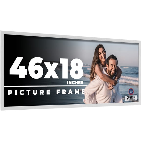 46x18 Frame White Solid Wood Picture Frame Includes UV Acrylic Shatter Guard Front, Acid Free Foam