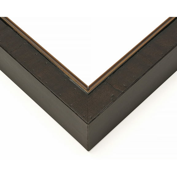 46x18 Rustic Brown with Gold Real Wood Picture Frame Width 1.25 inches | Interior Frame Depth 1