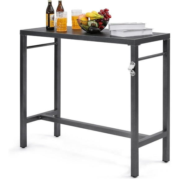 46x39x17 Patio Extra Wide Long Counter Height Bar Table with Weather Resistant, Outdoor Pub Bar Console, Waterproof, with Composite Top, Bottle Opener, Rustproof, Black