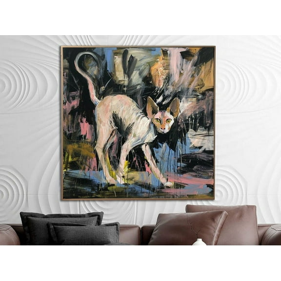 46x46" Original Cat Painting Canvas Vivid Artwork Sphynx Cat Wall Art Pet Painting Canvas Abstract Sphynx Cat Fine Art Contemporary Art