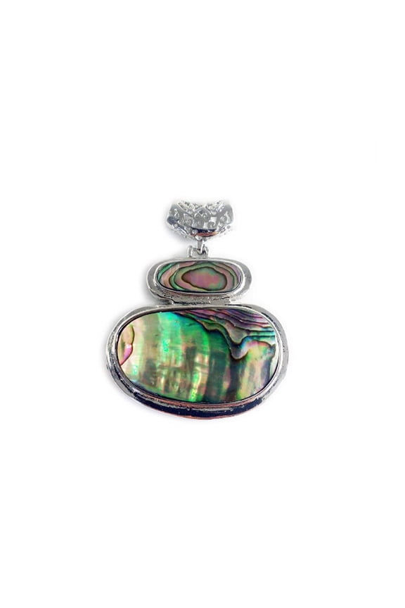 46x54mm Abalone Shell Double Oval Pendant With Metal Frame ForJewelry Making