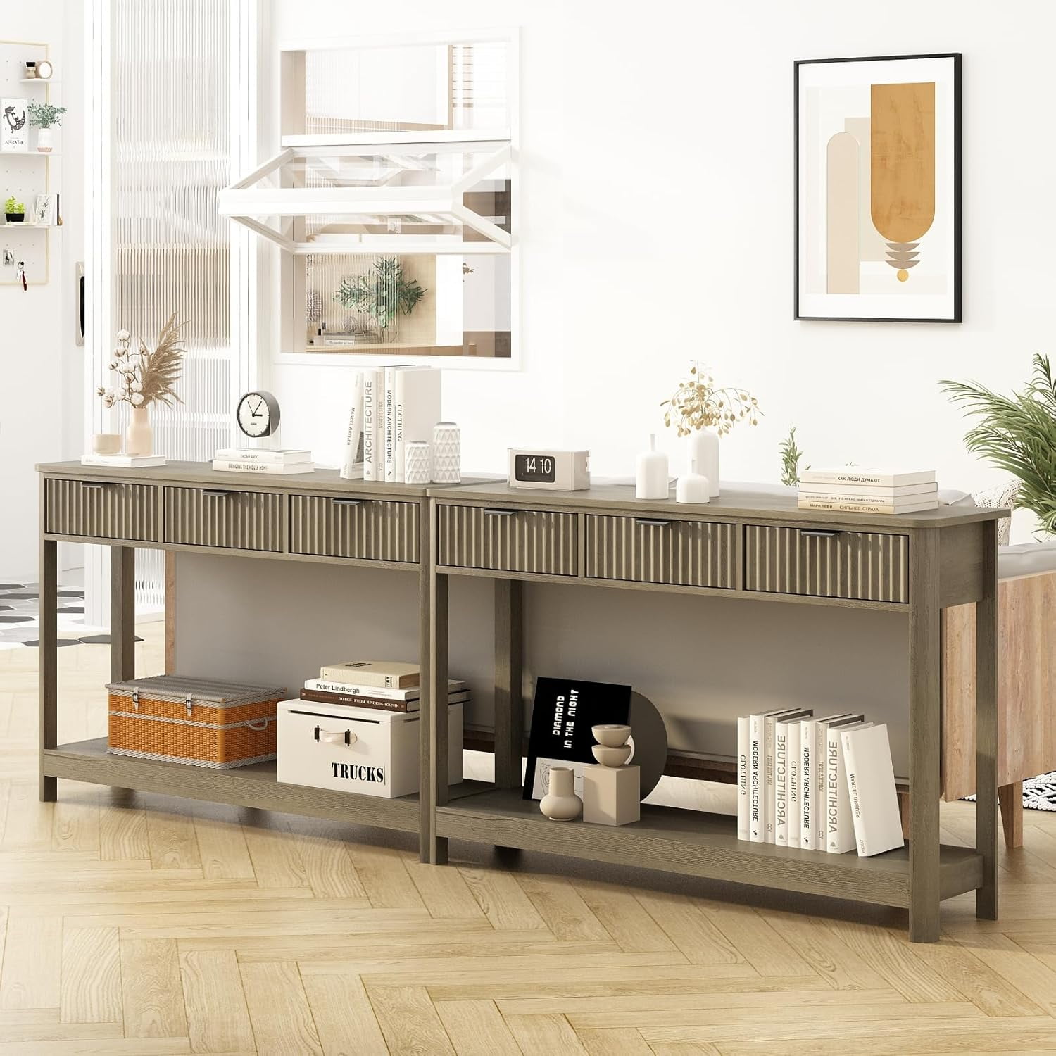 47.1" Fluted Console Table with Drawers – Modern Entryway Table with ...