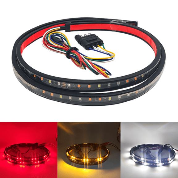 47.2" (120cm) 150-LED Pickup Truck Bed Tailgate Light Bar - White, Red & Yellow Multi-Function Warning Light, Waterproof Rear Cargo Area Light for Trucks-48" Tailgte Strobe Red White