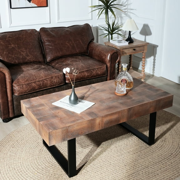 47.2*23.5x18" Rustic Industrial Computer Table, Handcrafted Wood Parquet Surface, Metal Legs, Functional Desk Solid Model 47.2x23.5x18", , Frame, Detailed Presentation