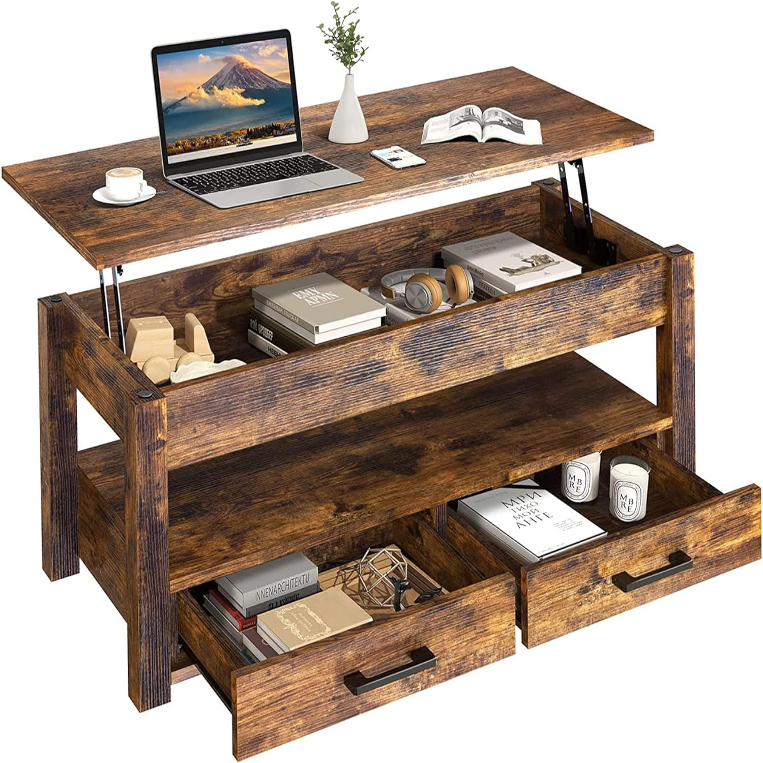 47.2" Large Lift Top Coffee Extra Large Coffee with Drawers Hidden