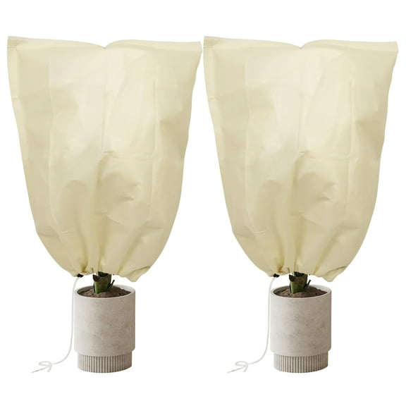 2 Packages White Plant Frost-Proof Cover (47.2×70.9 Inch), Zipper Drawstring Winter Tree Cold-Proof Cloth, Outdoor Polyester Plant Protection Cover