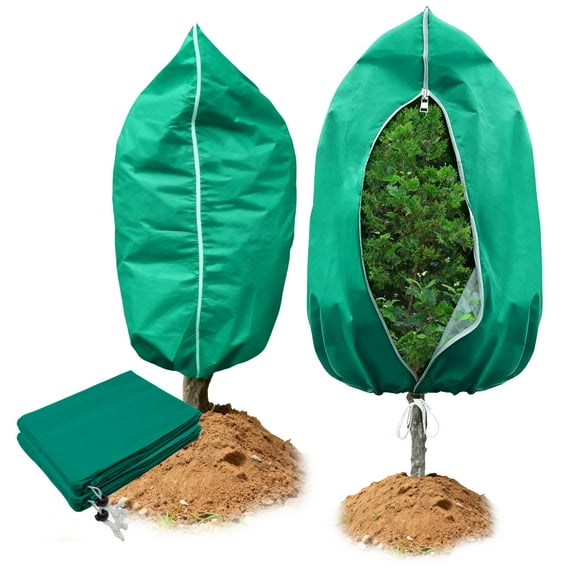 47.2×70.9 inch non-woven Plant Covers Freeze Protection - 2 packs Green Outdoor Anti-Freezing Cloths, Winter Tree Mulch with Zipper & Drawstring