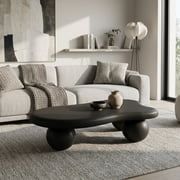 47.2" Cloud Coffee Table for Living Room, Irregular Coffee Table Modern Low Coffee Tables Abstract Faux Stone Cute Center Table with 3 Ball Legs for Small Space Apartment