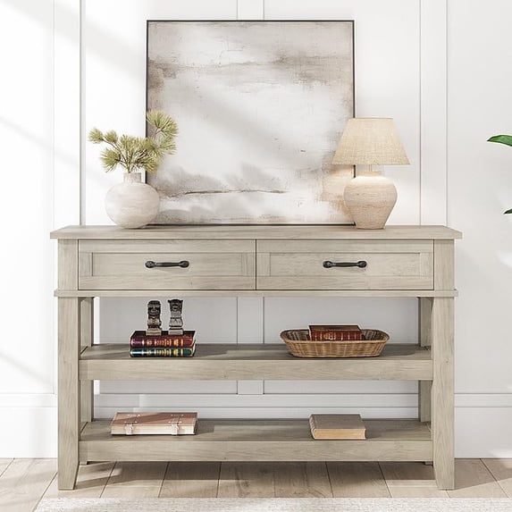 47.2" Console Table Entryway Table,2 Tier Sofa Table with 2 Storage Drawers,Wood Buffet Table Foyer Table for Entry Way,Hallway,Couch