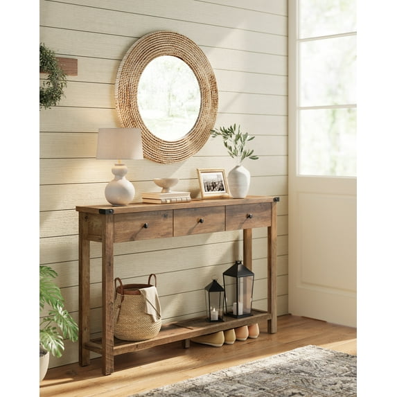 47.2" Console Table With 3 Drawers Console Table Sofa Tables For Living Room Clearance Consolas Entryway Table Brown