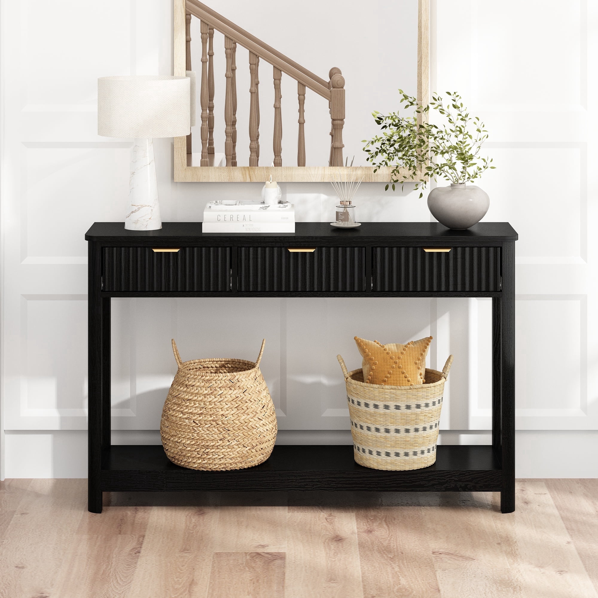 47" Farmhouse Console Table with 2 Drawers, Wood Sofa Table, Entryway Table with Storage Shelf for Living room, Hallway and Bedroom