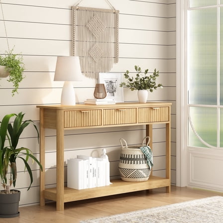 47" Farmhouse Console Table with 3 Drawers, Wood Sofa Table, Entryway Table with Storage Shelf for Living room, Hallway and Bedroom