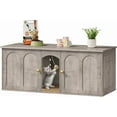 thumbnail image 1 of 47.2'' Double Cat Litter Box Enclosure, Hidden Cat Litter Box Furniture with Scratching Board and Dangling Ball, for 2 Cats, Greige MMW02FH, 1 of 9