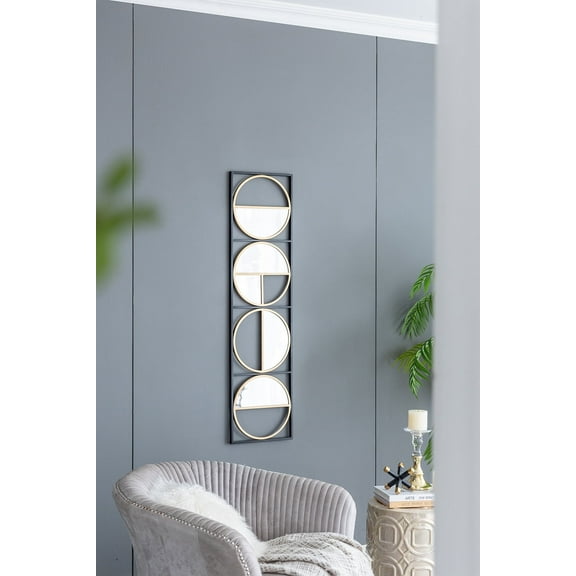 47.2" Eclectic Styling Metal Beaded Black Wall Mirror with Contemporary Design for Bedroom,Liveroom & Entryway