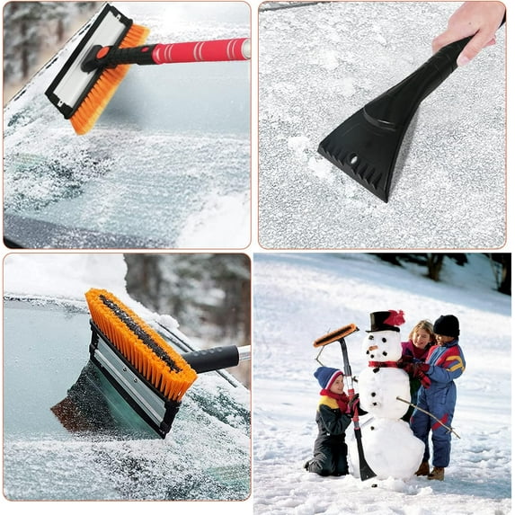 47.2" Extendable Ice Scraper Snow Brush with Squeegee for Windshield Window Car Trucks SUVs, 270 ° Pivoting Brush Head, Essential Winter Tool Ice Snow Remover with Comfortable Foam Grip