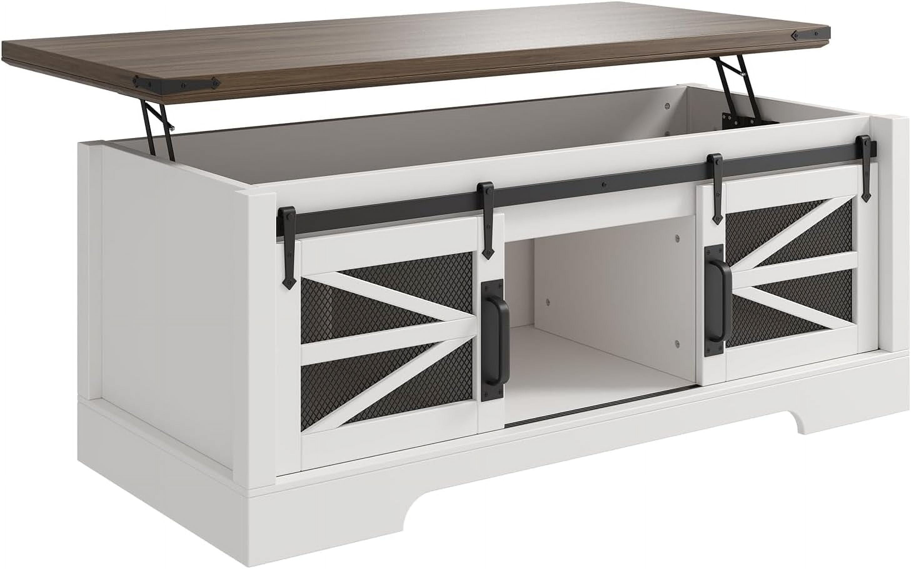 47.2" Farmhouse Lift Top Coffee Table with Storage Sliding Barn Door ...