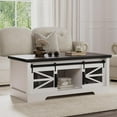 thumbnail image 1 of 47.2" Farmhouse Lift Top Coffee Table with Storage Sliding Barn Door & Large Hidden Compartment, Rustic Coffee Table with Lifting Top Storage Coffee Table for Living Room, 1 of 8
