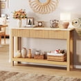 thumbnail image 1 of 47.2" Fluted Console Table with 3 Drawers, Long Sofa Table with Storage Behind Couch, Modern Entryway Table with Power Outlet & Open Storage for Entrance/Hallway/Foyer/Living Room, Oak, 1 of 8