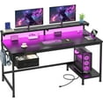 thumbnail image 1 of 47.2" Gaming Desk with Power Outlet and LED Lights,Computer Desk with Adjustable Monitor Stand and Drawer,Office Desk with CPU Stand for Home Work,Study and Gaming, Small Spaces,Black, 1 of 8
