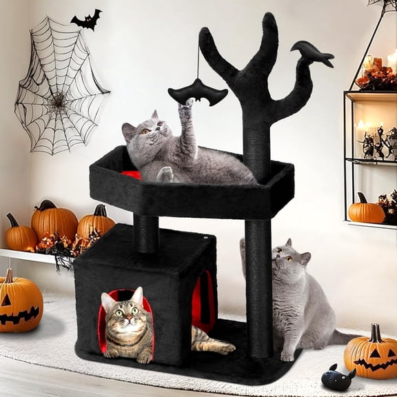 47.2" Heavy Duty Gothic  Tree Large Indoor Tower with Coffin Bed and Scratching Posts