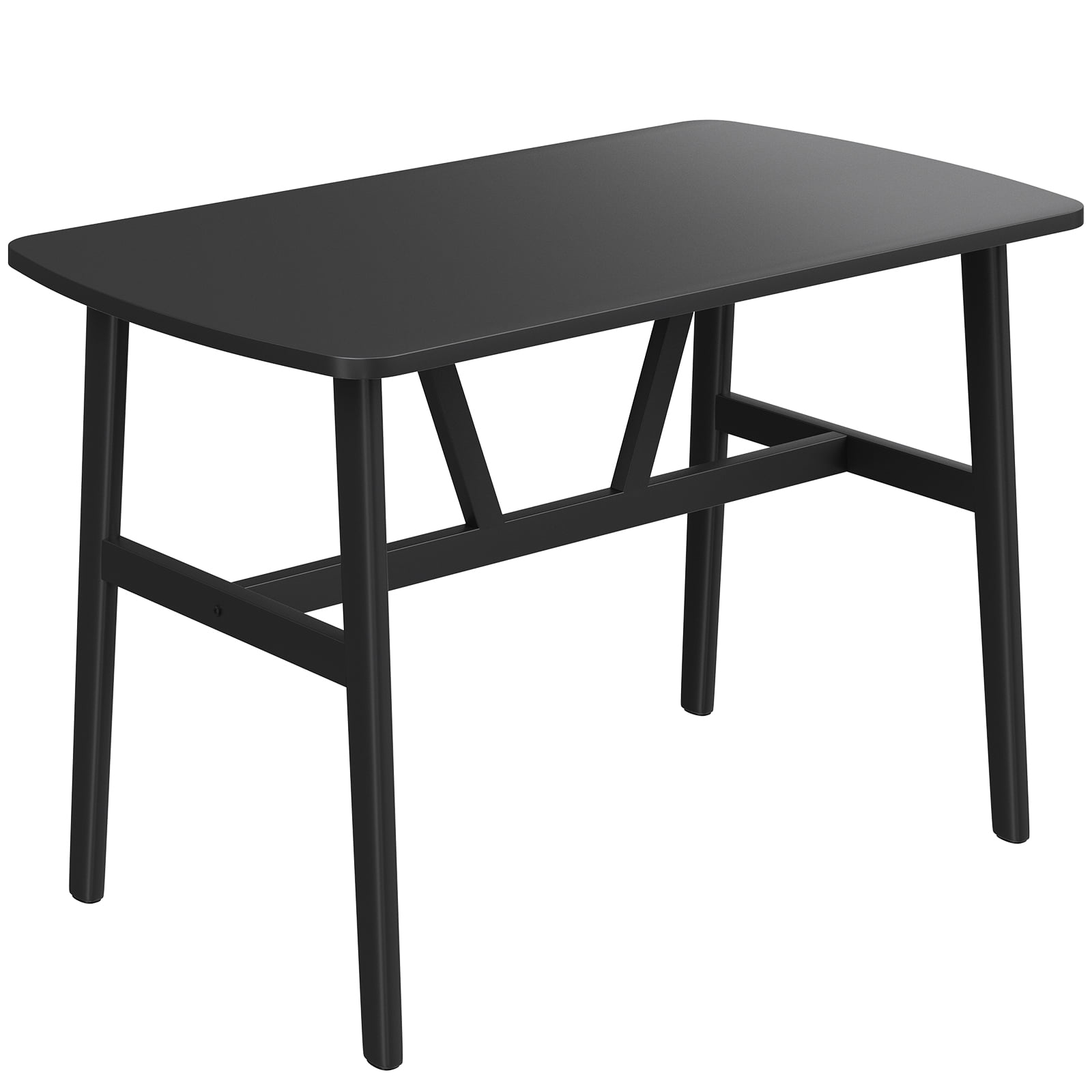 47.2 Inch Black Rectangular Dining Table for 4-6 People, Modern Wood Kitchen Dinner Table, Sturdy Trapezoidal Metal Frame, Safe Rounded Corner Design for Dining Room, Kitchen and Restaurant