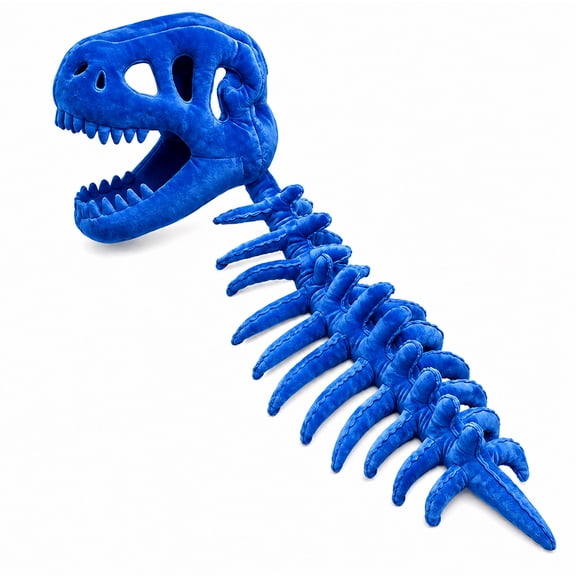 47.2 Inch Blue Dinosaur Skeleton Hat, 3D Plush Halloween Headpiece, Soft Costume Prop for Cosplay Party, Funny Prehistoric Look