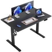 47.2 Inch Electric Height Adjustable Standing Desk, Ergonomic Home Office Desk with Memory Preset, Sit to Stand Computer Desk with Hooks, Black