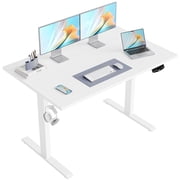 47.2 Inch Electric Height Adjustable Standing Desk, Ergonomic Home Office Desk with Memory Preset, Sit to Stand Computer Desk with Hooks, White