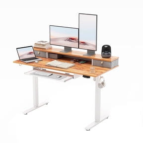 47.2 Inch Electric Standing Desk with 2 Drawers & Keyboard Tray, Adjustable Home Office Desk Ergonomic Sit to Stand Computer Desk with Hooks for Gaming & Work,Light Rustic Brown