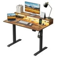thumbnail image 1 of 47.2 Inch Electric Standing Desk with Power Outlet and LED Light Strip, Height Adjustable Sit-Stand Desk with Storage Shelf & Hooks, Home Office Computer Desk with Memory Buttons, Rustic Brown, 1 of 10