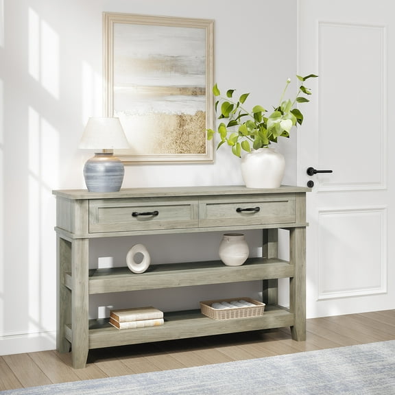 47.2 Inch Entryway Table with 2 Storage Drawers, Sofa Table Behind The Couch Hallway Table for Entryway, Durable 3 Tier Console Table with Storage, Living Room Storage Drawers