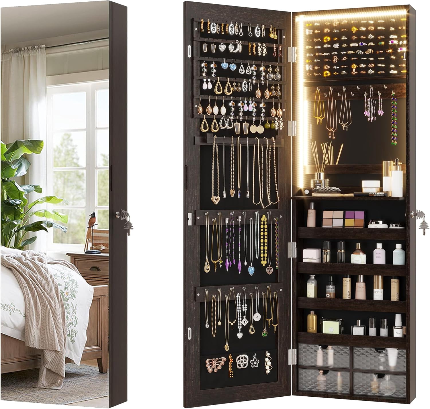 47.2 Inch Full Length Mirror with Storage Wall Mount Mirror Jewelry ...