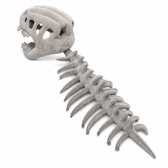 47.2 Inch Gray Dinosaur Skeleton Hat, 3D Plush Halloween Headpiece, Soft Costume Prop for Cosplay Party, Funny Prehistoric Look