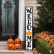 47.2 Inch Halloween Porch Sign, Wooden Pumpkin Tall Vertical Leaner Welcome Sign for Front Door Standing Decor, Rustic Farmhouse Home Decorations for Outdoor Yard Wall Hanging