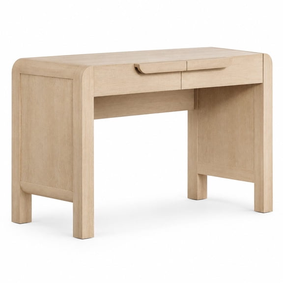 47.2 Inch Home Office Desk with Drawers and Charging Station, Mid Century Modern Writing Desk, Wooden Computer Console Table for Living Room, Office Work Study, Beige