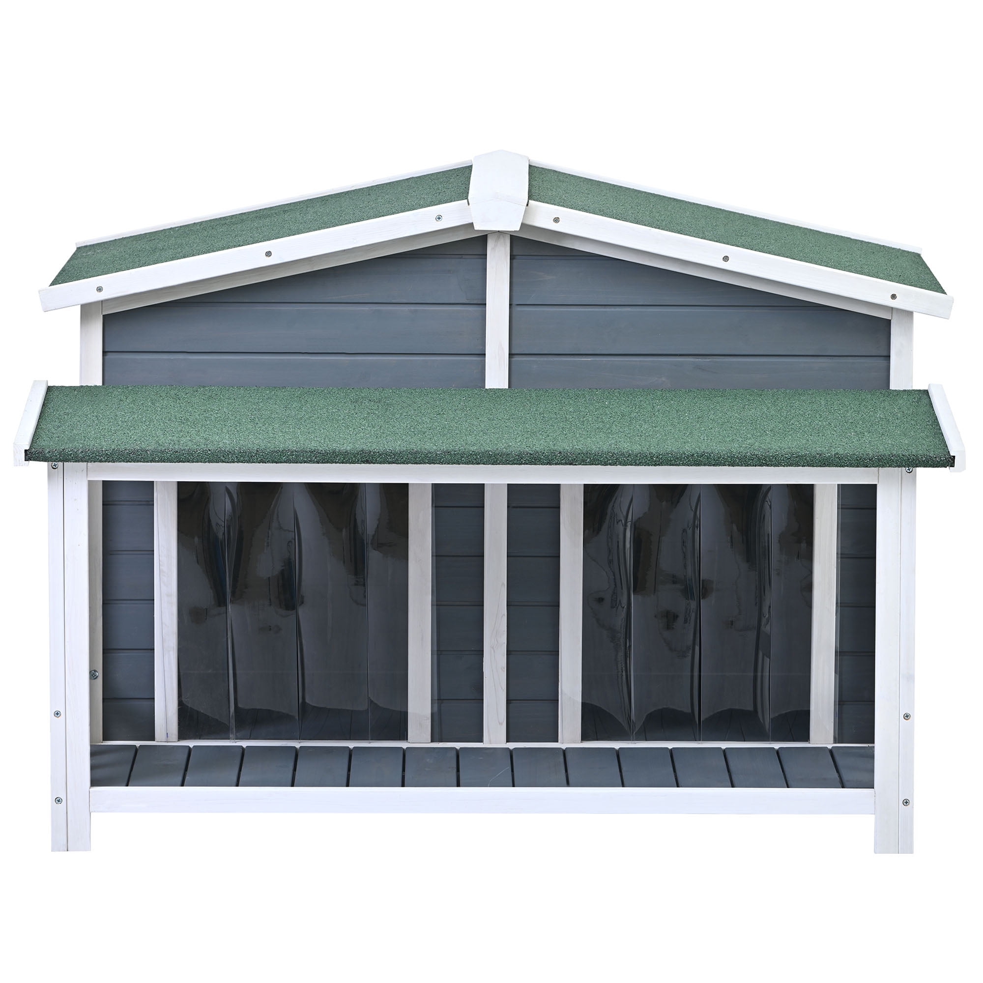 Large Gray Wooden Dog House with Raised Floor and Porch