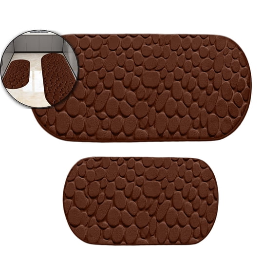 47.2-Inch Memory Foam Bath Mat Set (2 Pieces) – Absorbent Bathroom Rugs with Cobblestone Texture – Ultra-Soft Polyester & PVC Backing, Machine Washable