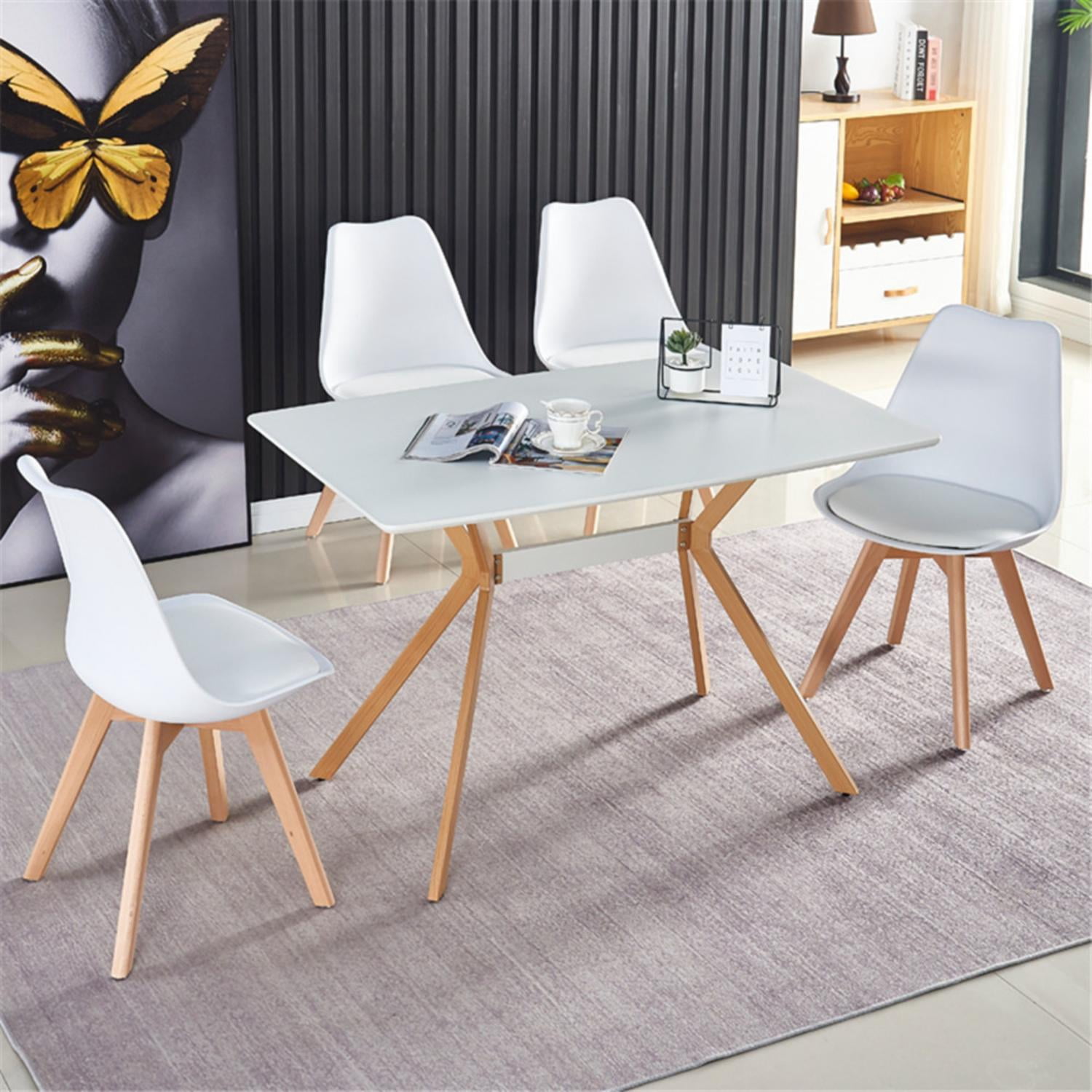 47.2-Inch Modern Minimalist Dining Table with MDF Anti-Scratch Top and Metal Heat Transfer Legs, Kitchen Table and Work Table with Leveling Feet, White