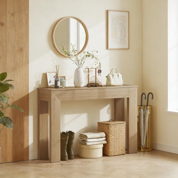 47.2 Inch Natural Wood Console Table Slim Narrow Design