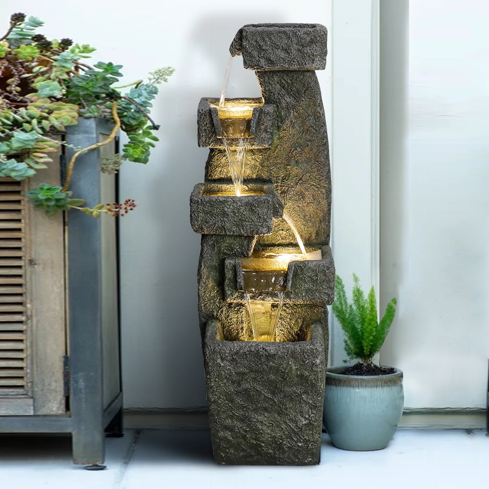 47.2Inch Outdoor Water Fountain with LED Lights 5 Tiers Modern