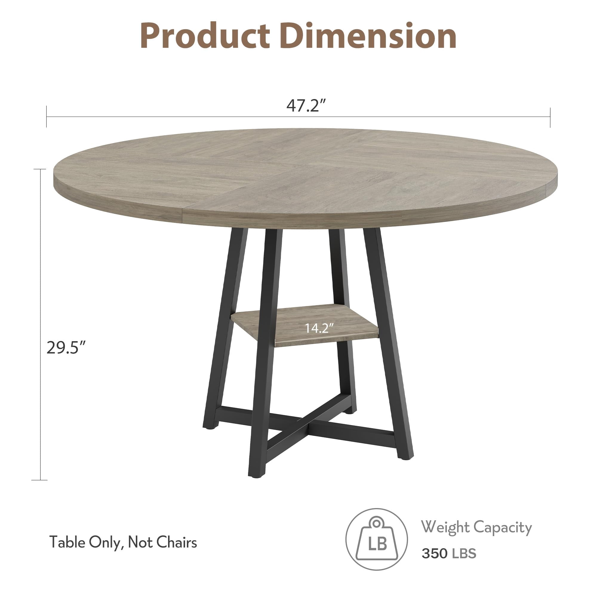 47.2 Inch Round Industrial Dining Table for 4-6 People, Metal Pedestal ...