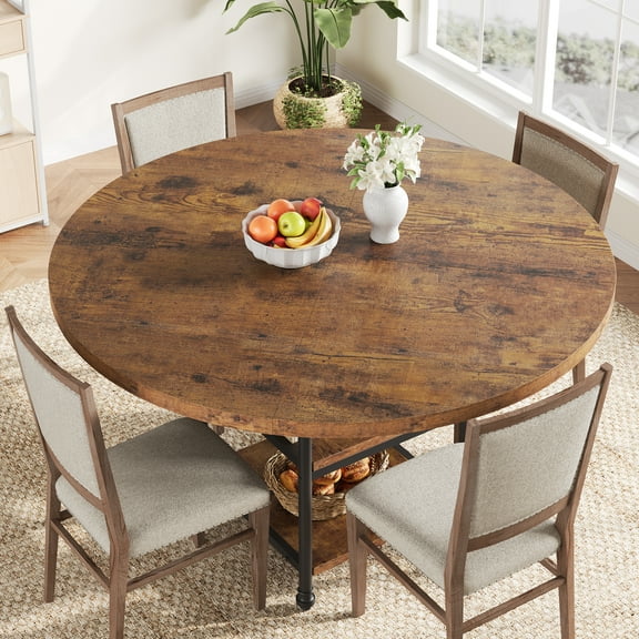 47.2 Inch Round Roman Column Dining Table for 4 with 1.2 Inch Thick Top and Storage Space (Table Only)