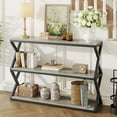 thumbnail image 1 of 47.2 Inch Rustic Console Table, Industrial Entryway Table with 3-Tier Shelves - Long Hallway Sofa Table, TV Stand & Media Center for Living Room, Light Gray, 1 of 8