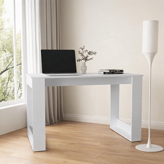 47.2 Inch Wide Writing Desk Compact Home Office Work Surface, White-Toned MDF Construction