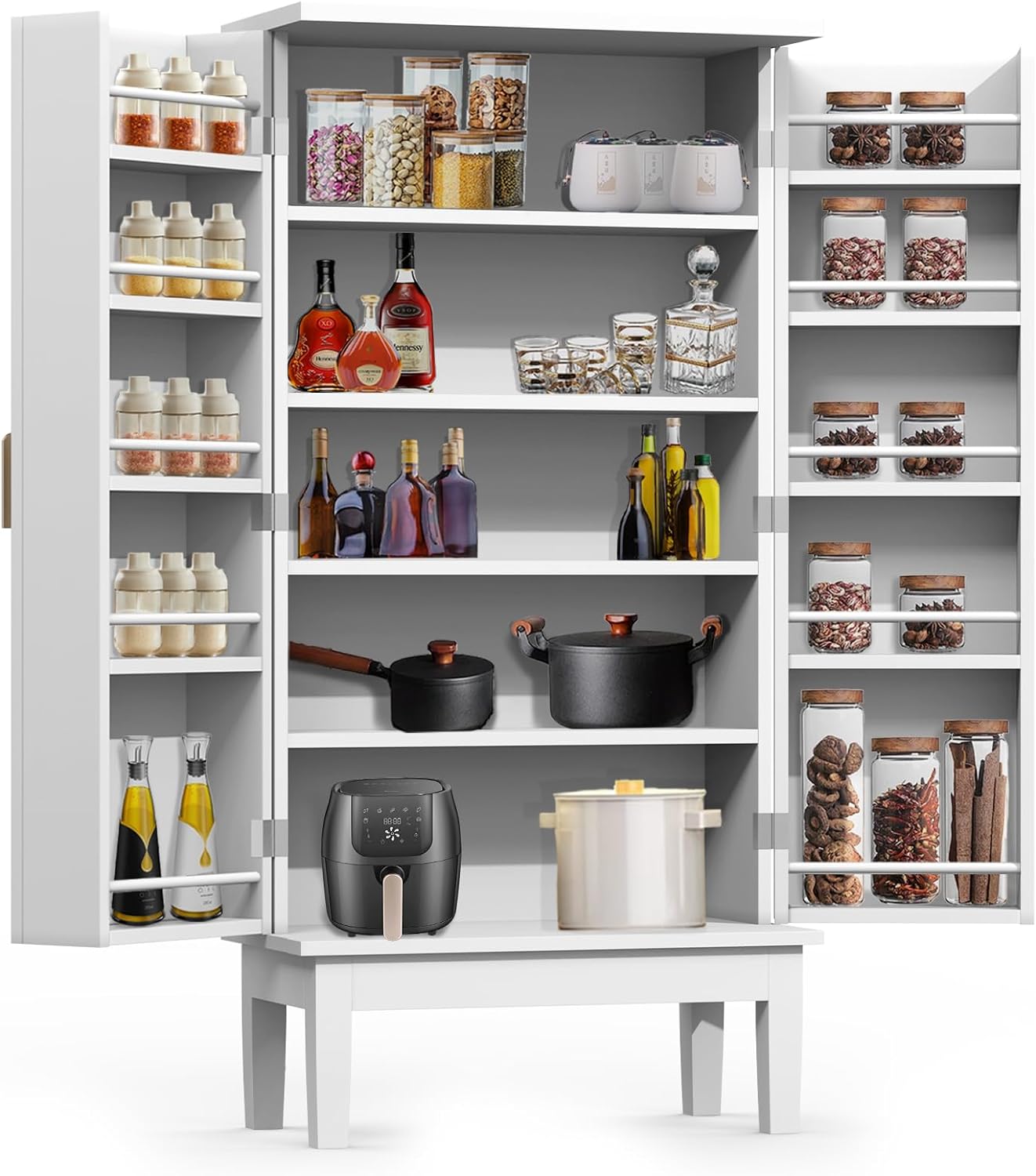 47.2” Kitchen Pantry Cabinet, White Storage Cabinet with Adjustable ...