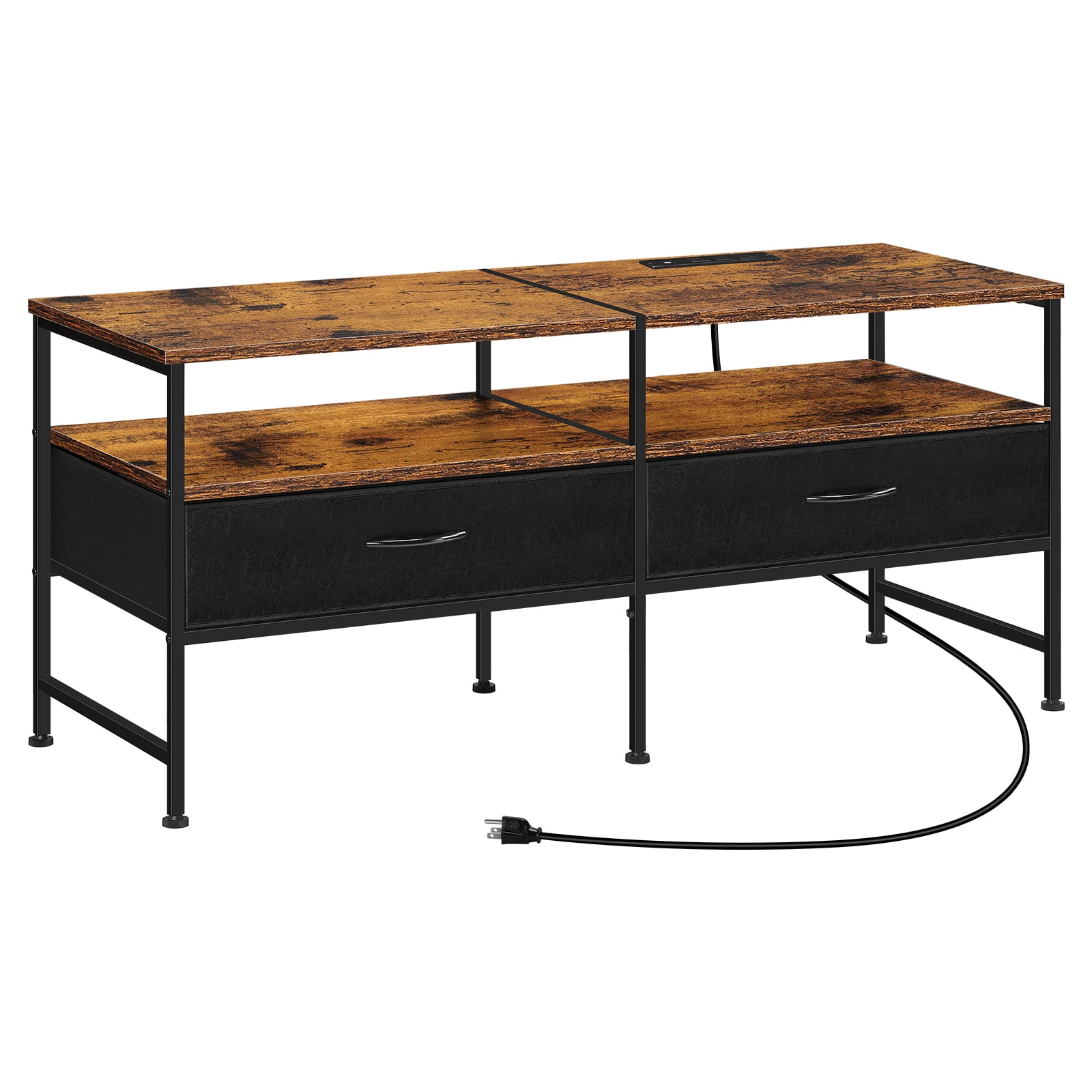 47.2"L TV Cabinet Industrial TV Cabinet with Fabric for Living Room, Bedroom With Charging Stake Brown