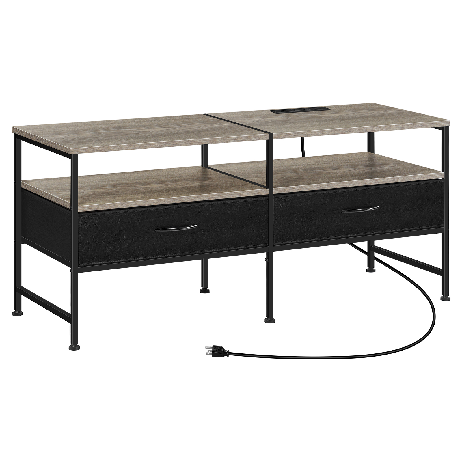 47.2"L TV Cabinet Industrial TV Cabinet with Fabric for Living Room, Bedroom With Charging Stake Gray