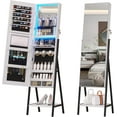thumbnail image 1 of 47.2" LED Jewelry Cabinet Armoire, Standing Mirror with Jewelry Storage, Jewelry Organizer Armoire with Full Length Mirror, Lockable Jewelry Mirror Cabinet (White), 1 of 18
