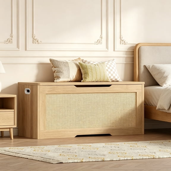 47.2" Large Storage Chest with Fabric Drawer, Toy Box with Safety Hinges, Extra Wide Storage Bench for Bedroom, Living Room, Entryway, Supports 300 lbs
